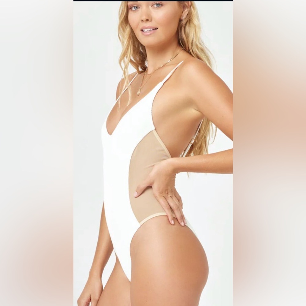 Women’s White & Beige One-Piece Swimsuit